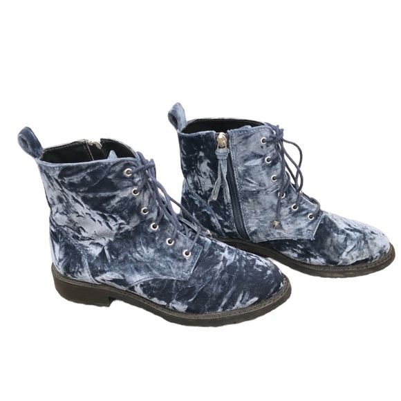 SOLD Rebecca Minkoff Blue Velvet Combat Boots - Picture 9 of 12
